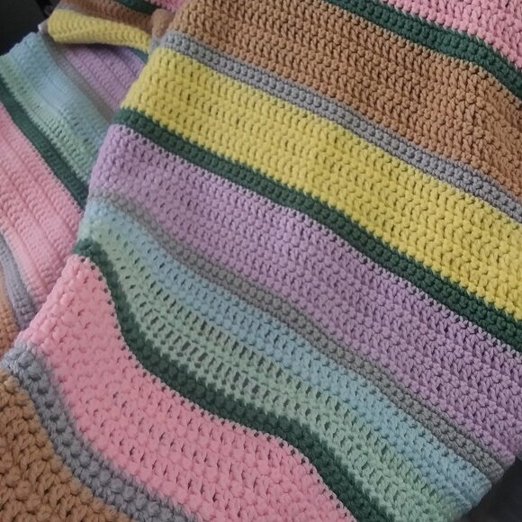 Colorful Handcrafted Crochet Pastel Stripe Afghan - Picture 5 of 5